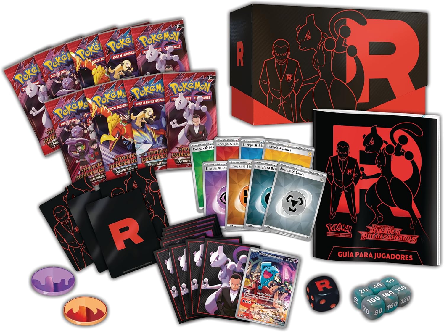 Pokémon: Caja de Entrenador Élite de Escarlata y Púrpura-Rivales Predestinados de JCC Pokémon (1 Carta de promoción con ilustración expandida, 9 Sobres de Mejora y Accesorios prémium)
