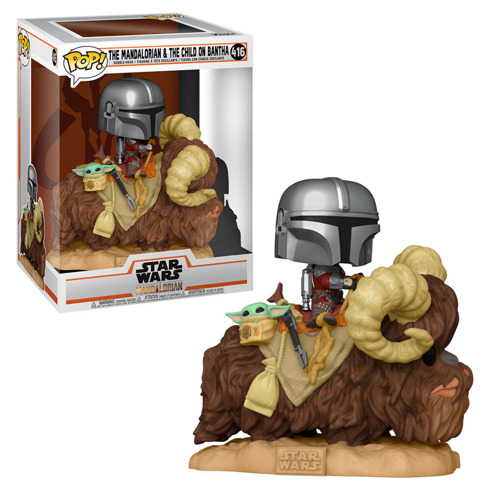Figura POP Star Wars The Mandalorian Mando on Bantha with Child in Bag_1