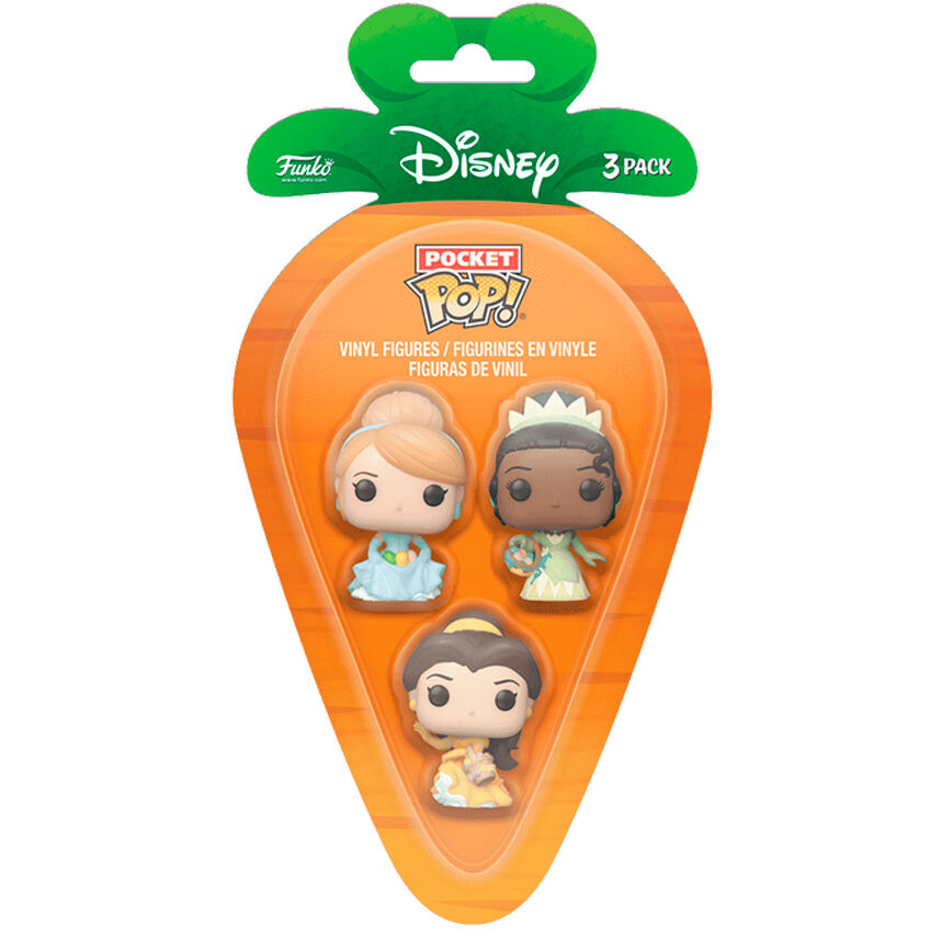 Blister 3 figuras Carrot Pocket POP Disney Princesas Cenicienta Tiana Bella Pascua_1