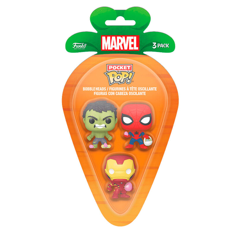 Blister 3 figuras Carrot Pocket POP Marvel Spiderman Hulk Iron Man Pascua_1
