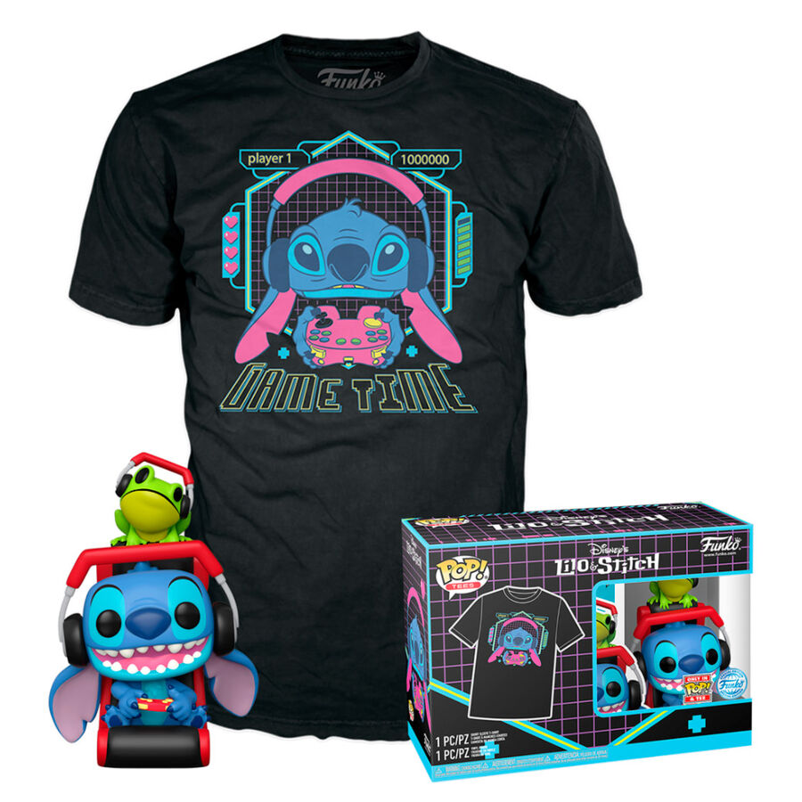 Set figura POP &#38; Tee Disney Stitch Gamer Stitch with Frog_1